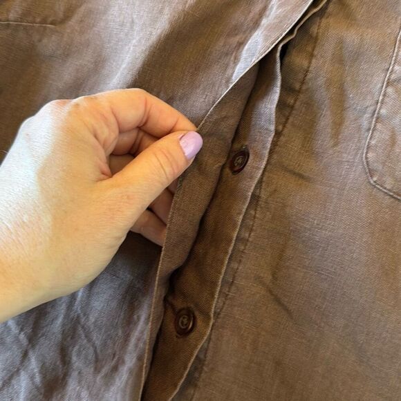 E.Col.o.gie brown 100% linen hidden button blouse M - Picture 5 of 10